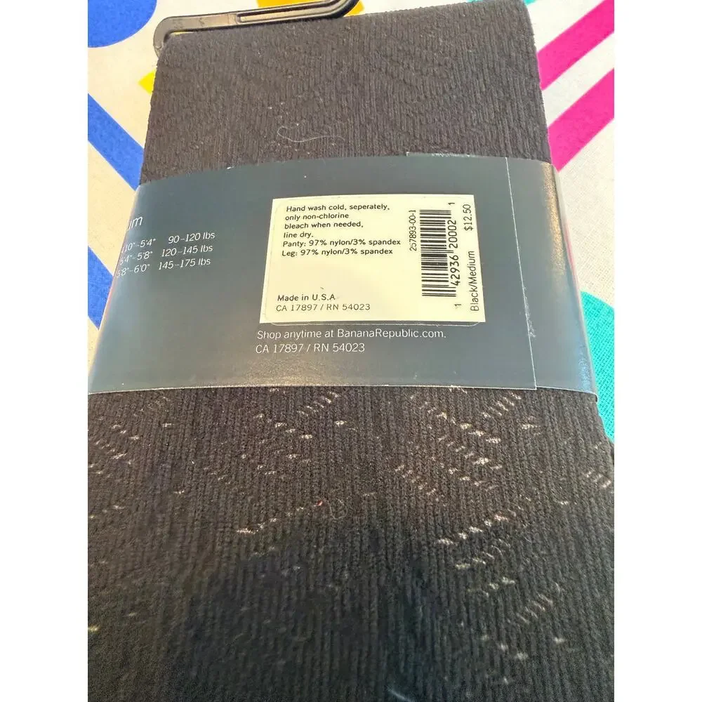 Banana Republic Black Diamond Textured Pattern Tights Stockings Made in USA Med